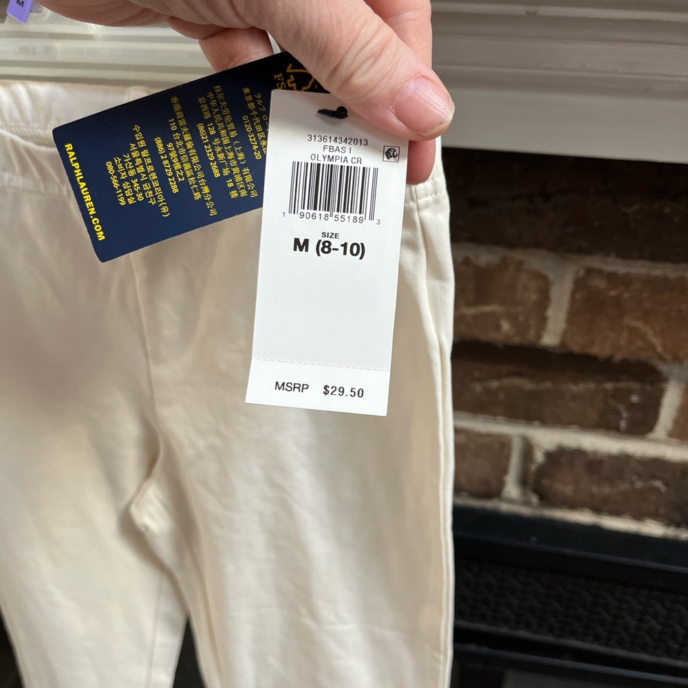 Polo Ralph Lauren’s off white girls leggings with bow accent size 8-10 nwt - Picture 2 of 4